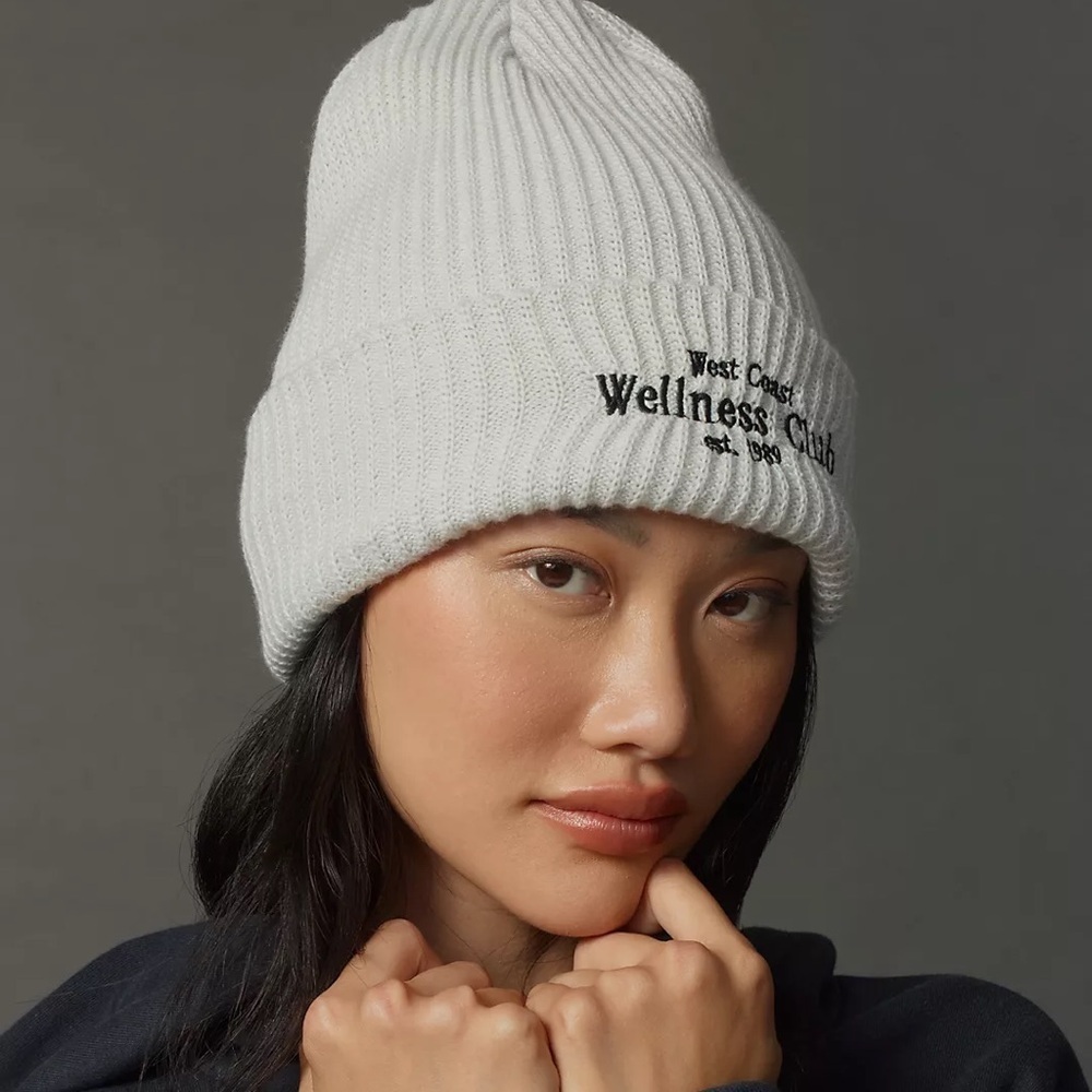 Daily Practice by Anthropologie Sport Club Ribbed Light Grey Beanie Hat